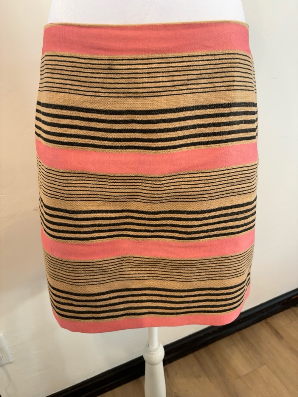 LOFT Petite Linen Blend Pencil Skirt 10P Coral Pink‎ Striped Lined